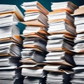 Tall stacks of paper documents in the office - ai generated image