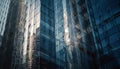 Tall steel skyscraper reflects blue abstract cityscape pattern generated by AI Royalty Free Stock Photo