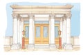 tall stone pillars in a greek revival architecture church entrance, magazine style illustration