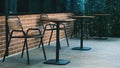 Tall table - Wooden table steel legs simplistic, tall bar stools in stylish kitchen with wooden