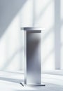 Tall, thin, silver pole is standing in a room with a white background Royalty Free Stock Photo