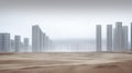 Tall and thin skyscrapers that all look the same. Construction project in the middle of a desert, dull and dusty. Generative AI