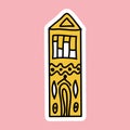 Tall thin yellow house fantasy hand drawn, vector illustration