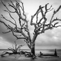 Tall tree on Driftwood Beach Royalty Free Stock Photo