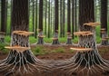 Tall trees with unusual, large fungus-like platforms sprouting Royalty Free Stock Photo