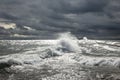 Tall waves under stormy weather conditions in Lake Superior Royalty Free Stock Photo