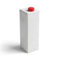 A tall white carton with a red cap standing alone against a plain background Royalty Free Stock Photo