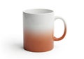 A tall white ceramic mug with a gradient of terracotta color on the bottom half and handle isolated on a white background Royalty Free Stock Photo
