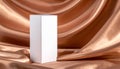 Tall White Product Box on Shimmering Bronze Satin Fabric rectangular packaging Royalty Free Stock Photo