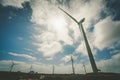 Tall wind turbines in hot sunny day in Australia.