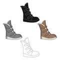 Tall winter boots made of wool with Velcro. Shoes for explorers.Different shoes single icon in cartoon,black style