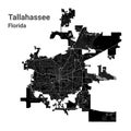 Tallahassee city map, capital of the USA state of Florida. Municipal administrative borders, black and white area map with rivers
