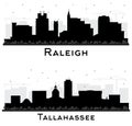 Tallahassee Florida and Raleigh North Carolina City Skyline Silhouette Set