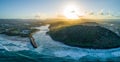 Tallebudgera river mouth and Burleigh Head National Park at sunset.