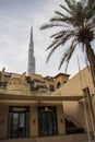 Tallest building in the world Burj Kalifa, view from Souq al Bahar parking side. Dubai, UAE