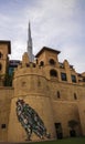 Tallest building in the world Burj Kalifa, view from Souq al Bahar parking side. Dubai, UAE