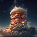 tallest Burger with cheese melting and smoke explosion Royalty Free Stock Photo