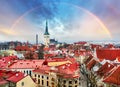 Tallin Aerial View of Old Town from Toompea Hill with rainbow, E