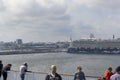 Tallin city port bay area viewed from a cruise ship desk with a big cruise ship at background Royalty Free Stock Photo