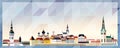 Tallinn skyline vector colorful poster on beautiful triangular texture background