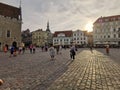 Tallinn, Esntonia - 09.2019: Top view of the old city of Tallinn. Raekoja Square