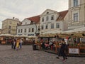 Tallinn, Esntonia - 09.2019: Top view of the old city of Tallinn. Raekoja Square