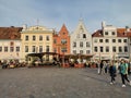 Tallinn, Esntonia - 09.2019: Top view of the old city of Tallinn. Raekoja Square