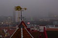 Tallinn, Estonia: Aerial cityscape with Medieval Old Town, Landscape with a panorama of the city in foggy and gloomy weather Royalty Free Stock Photo