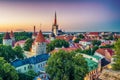 Tallinn, Estonia: aerial top view of the old town at night Royalty Free Stock Photo