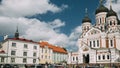 Tallinn, Estonia. Alexander Nevsky Cathedral. Famous Orthodox Cathedral. Popular Landmark And Destination Scenic. UNESCO