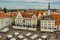 Tallinn, Estonia - August 21, 2019.Aerial view of Old Town in Tallinn with main central square,Estonia.Medieval city in the Royalty Free Stock Photo