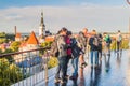 TALLINN, ESTONIA - AUGUST 23, 2016: People watch skyline of the old town of Tallinn from Patkuli Viewing Platfor Royalty Free Stock Photo