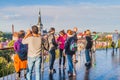 TALLINN, ESTONIA - AUGUST 23, 2016: People watch skyline of the old town of Tallinn from Patkuli Viewing Platfor Royalty Free Stock Photo