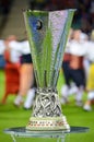 TALLINN, ESTONIA - 15 August, 2018: The UEFA Europa League trophy Cup close up during the final 2018 UEFA Super Cup match between Royalty Free Stock Photo