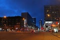 View modern buildings on Laikmaa Street in the evening, Tallinn, Latvia