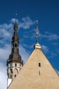 Tallinn, Estonia. Belfry of the City Hall. Weather vane Old Thomas. Tower of the old town hall. City Hall Royalty Free Stock Photo