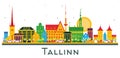 Tallinn Estonia City Skyline with Color Buildings Isolated on White