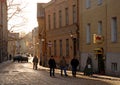 A cobbled street with people walking in Tallinn, Estonia Royalty Free Stock Photo