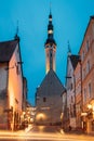 Tallinn, Estonia. Night Evening View Of Old Town Hall. Famous Landmark. Destination Scenic. UNESCO