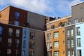 Tallinn, Estonia, Europe - 22 August 2021: Modern colourful (brown, blue) buildings in new contemporary district