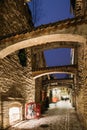 Tallinn, Estonia, Europe. St. Catherine's Passage At Winter Evening In Night Illuminations. Narrow Medieval Street