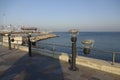 Tallinn, Estonia, Europe - November 2, 2021: Baltic sea view with hi-spy viewing machines and port entrance for trucks