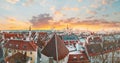 Tallinn, Estonia, Europe. Rooftop View Of Tallinn Skyline Cityscape During Sunrise. Old Town And Modern City At Morning Royalty Free Stock Photo