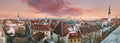 Tallinn, Estonia, Europe. Rooftop View Of Tallinn Skyline Cityscape During Sunrise. Old Town And Modern City At Morning Royalty Free Stock Photo