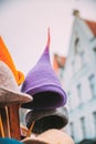 Tallinn, Estonia, Europe. Traditional Christmas Winter Market With Warm Hats. Colorful Traditional European Warm Clothes