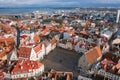 TALLINN, ESTONIA, FEBRUARY 2020: Aerial view on the old town with main central square in Tallin, Estonia Royalty Free Stock Photo