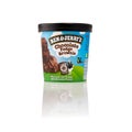 Tallinn, Estonia - January 2023: Ben Jerry's Chocolate Fudge Brownie Ice Cream isolated on white background.