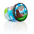 Tallinn, Estonia - January 2023: Ben Jerry's Chocolate Fudge Brownie Ice Cream isolated on white background.