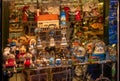 Tallinn, Estonia - January 3, 2020: Gift shop, showcase with souvenirs, Christmas souvenirs, Estonian flavor. The showcase is lit