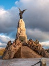 Tallinn, Estonia - January 4, 2020: Monument dedicated to the death of the Russian ship -Mermaid-. An angel with a cross looks Royalty Free Stock Photo